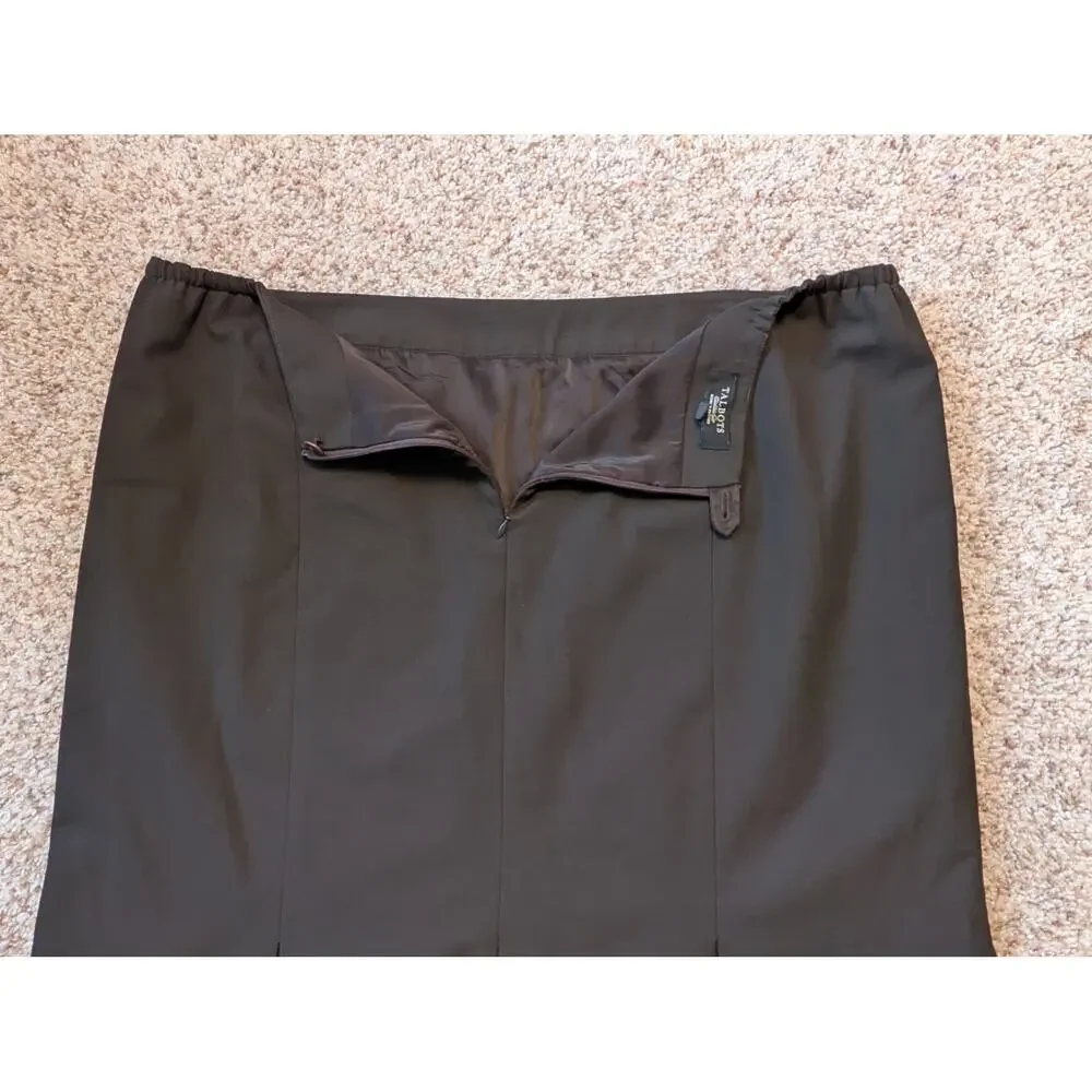 Talbots Woman Petites Size 18WP Dark Brown Pleated Hem Pencil Skirt Office